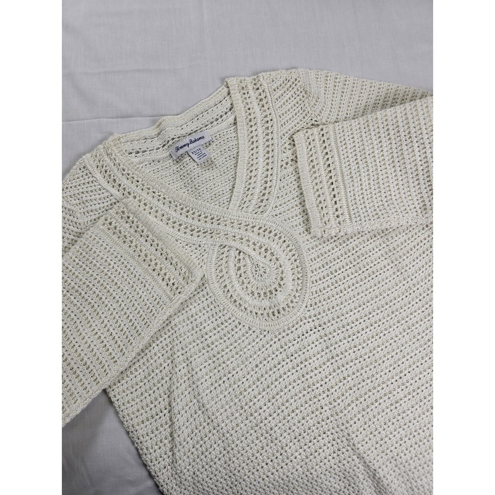 Tommy Bahama Sweater Womens XS Linen Metallic Knit Pullover Lightweight Casual